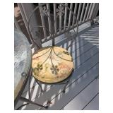 3 Pc Metal Bistro Patio Set Glass Top Table Floral Chairs Gray