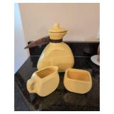 Vintage Mid Century Yellow Pottery Carafe Creamer Sugar Set
