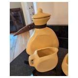 Vintage Mid Century Yellow Pottery Carafe Creamer Sugar Set