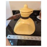 Vintage Mid Century Yellow Pottery Carafe Creamer Sugar Set