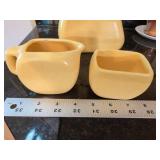 Vintage Mid Century Yellow Pottery Carafe Creamer Sugar Set