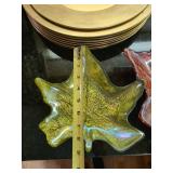 Gold Charger Plates & Art Glass Leaf Serving Dishes Decor Lot