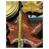 Gold Charger Plates & Art Glass Leaf Serving Dishes Decor Lot