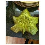 Gold Charger Plates & Art Glass Leaf Serving Dishes Decor Lot