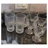 Vintage Mixed Glassware Set Ribbed Tumblers & Footed Goblets