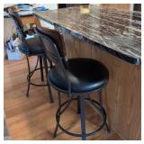 Pair of Santa Monica Counter Height Swivel Bar Stools Wood Metal Black 26in Seat