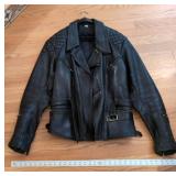 Vintage Black Leather Moto Jacket Quilted Shoulders Size 52