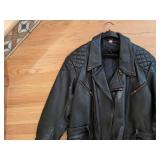 Vintage Black Leather Moto Jacket Quilted Shoulders Size 52