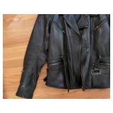 Vintage Black Leather Moto Jacket Quilted Shoulders Size 52