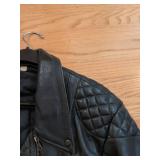 Vintage Black Leather Moto Jacket Quilted Shoulders Size 52