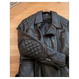 Vintage Black Leather Moto Jacket Quilted Shoulders Size 52