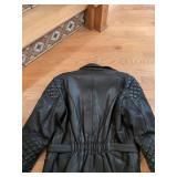 Vintage Black Leather Moto Jacket Quilted Shoulders Size 52