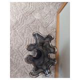 Murano Ruffled Art Glass Vase Smoky Gray Swirl 12x13in