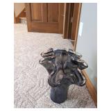 Murano Ruffled Art Glass Vase Smoky Gray Swirl 12x13in