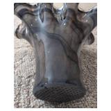 Murano Ruffled Art Glass Vase Smoky Gray Swirl 12x13in