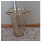 Large Murano Hand Blown Art Glass Floor Vase Ruffled Rim Amber Tint 16in