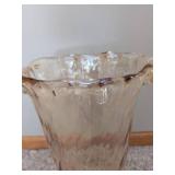 Large Murano Hand Blown Art Glass Floor Vase Ruffled Rim Amber Tint 16in