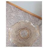 Large Murano Hand Blown Art Glass Floor Vase Ruffled Rim Amber Tint 16in