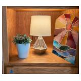 Lot of Modern Table Lamp Stained Glass Panel Faux Plant Decor