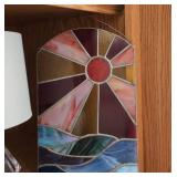 Lot of Modern Table Lamp Stained Glass Panel Faux Plant Decor