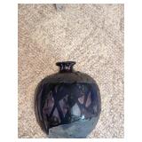 Unmarked Studio Pottery Raku Vase Iridescent Purple Black Bottle Form