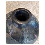 Unmarked Studio Pottery Raku Vase Iridescent Purple Black Bottle Form