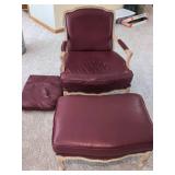 Flexsteel Leather Bergere Lounge Chair & Ottoman Set in Dark Red Leather