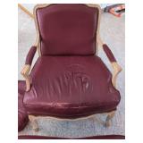 Flexsteel Leather Bergere Lounge Chair & Ottoman Set in Dark Red Leather