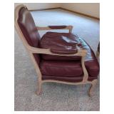 Flexsteel Leather Bergere Lounge Chair & Ottoman Set in Dark Red Leather