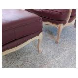 Flexsteel Leather Bergere Lounge Chair & Ottoman Set in Dark Red Leather