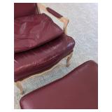 Flexsteel Leather Bergere Lounge Chair & Ottoman Set in Dark Red Leather