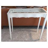 White Wood Console Sofa Table with Glass Top Insert 38 x 17 x 34