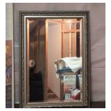 Ornate Framed Wall Mirror Beveled Glass Antique Silver 42x30