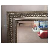 Ornate Framed Wall Mirror Beveled Glass Antique Silver 42x30