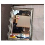 Ornate Framed Wall Mirror Beveled Glass Antique Silver 42x30