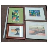 Set of 4 Framed Art Prints Watercolor Floral Coastal Sea Life Decor