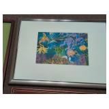 Set of 4 Framed Art Prints Watercolor Floral Coastal Sea Life Decor