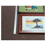 Set of 4 Framed Art Prints Watercolor Floral Coastal Sea Life Decor