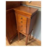 Cherry Finish Standing Jewelry Armoire Cabinet Mirror Top 4 Drawers