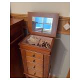 Cherry Finish Standing Jewelry Armoire Cabinet Mirror Top 4 Drawers
