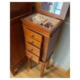 Cherry Finish Standing Jewelry Armoire Cabinet Mirror Top 4 Drawers