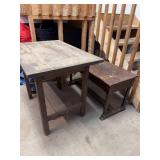 Vintage Wood Library Table & Piano Bench Pair Rustic Antique Furniture
