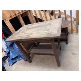 Vintage Wood Library Table & Piano Bench Pair Rustic Antique Furniture