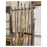 Assorted Yard & Garden Hand Tools Shovels Rakes Hoe Broom Mop