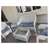 5-Piece White Wicker Patio Set Loveseat Chairs Tables Cushions Covers