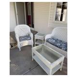 5-Piece White Wicker Patio Set Loveseat Chairs Tables Cushions Covers