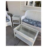 5-Piece White Wicker Patio Set Loveseat Chairs Tables Cushions Covers