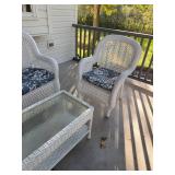 5-Piece White Wicker Patio Set Loveseat Chairs Tables Cushions Covers