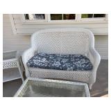 5-Piece White Wicker Patio Set Loveseat Chairs Tables Cushions Covers