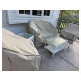5-Piece White Wicker Patio Set Loveseat Chairs Tables Cushions Covers